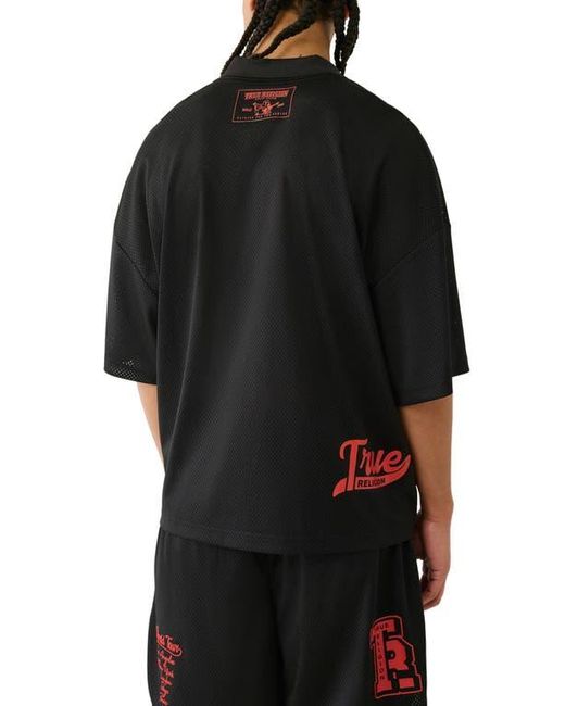 True Religion Black Mesh Graphic Quarter Zip Polo for men