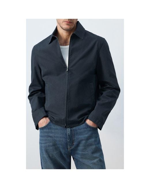 Mango Blue Cotton Blend Jacket for men