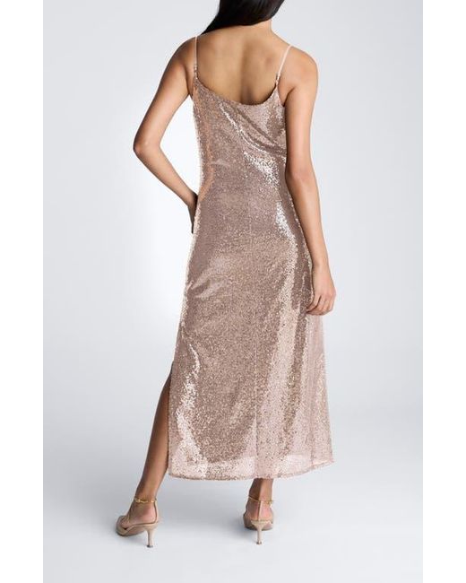 Kenneth Cole Natural Sequin Cowl Neck Midi Slipdress
