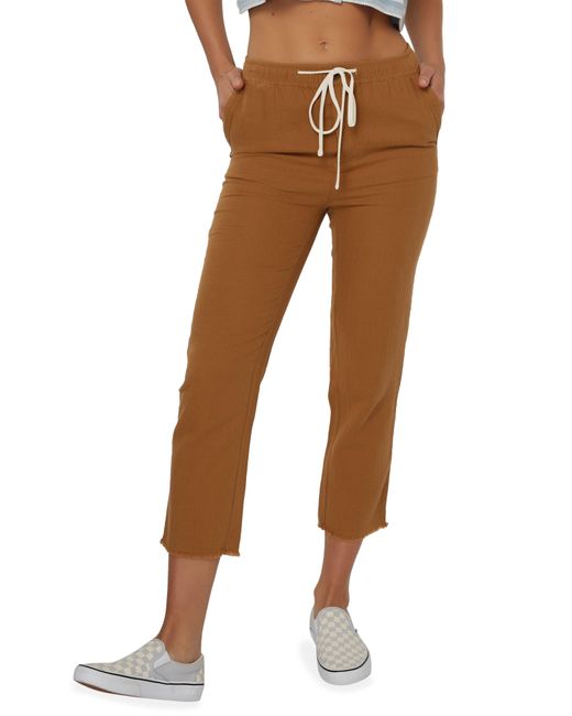 O'neill Sportswear Brown Corie Linen Blend Crop Pants
