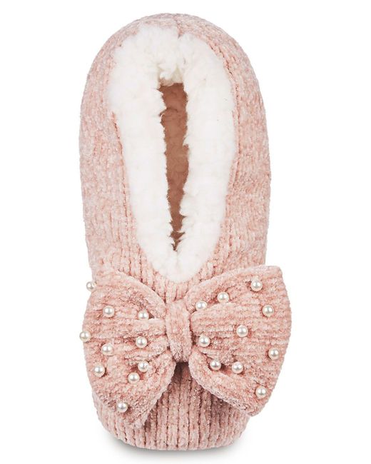Memoi Pink Precious Pearls Chenille Slipper Socks