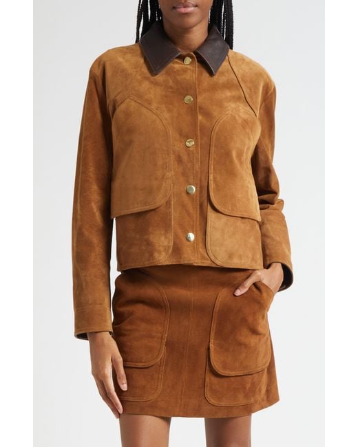 Veronica Beard Brown Walters Crop Suede Barn Jacket