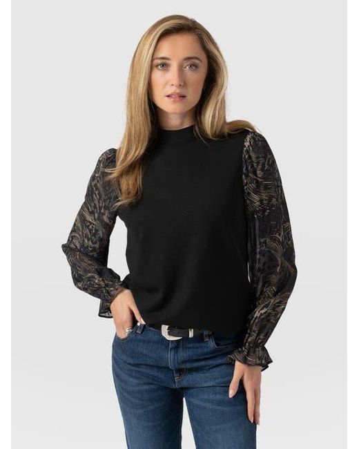 Saint + Sofia Black Penny Puff Sleeve Long Sleeve Top