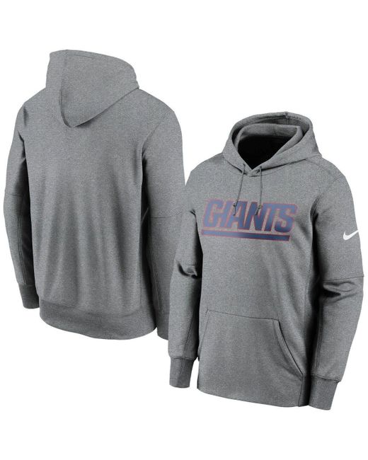 Nike Gray Heathered Charcoal New York Giants Wordmark Therma Performance Pullover Hoodie for men