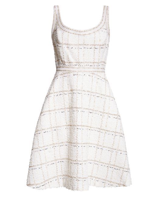 Giambattista Valli White Windowpane Sequin Tweed Dress