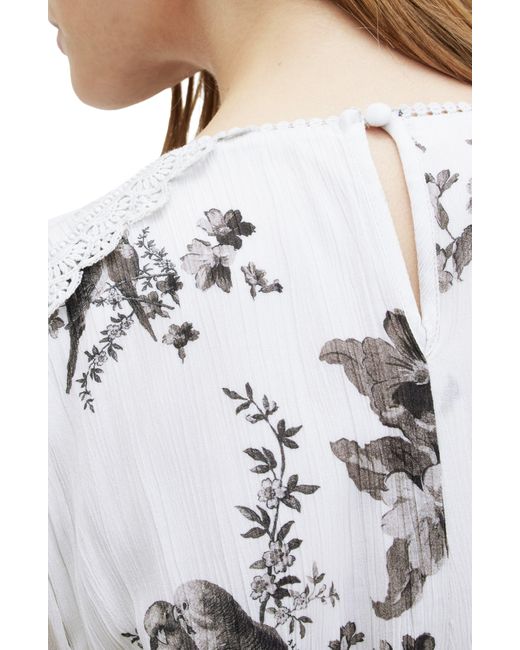 AllSaints White Zora Iona Floral Print Long Sleeve Dress