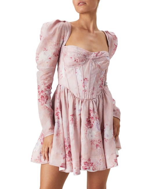 Bardot Evermore Floral Corset Long Sleeve Minidress in Red Lyst