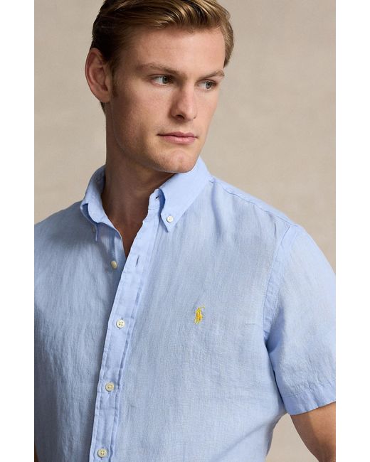 Polo Ralph Lauren Blue Linen Short Sleeve Button-down Shirt for men