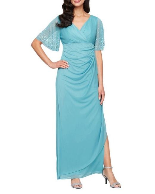 Alex Evenings Imitation Pearl Rhinestone Embellished Empire