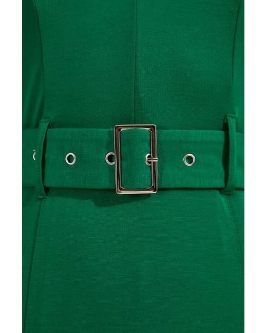 Karen Millen Green Jersey Ponte Georgette Mix Midi Dress
