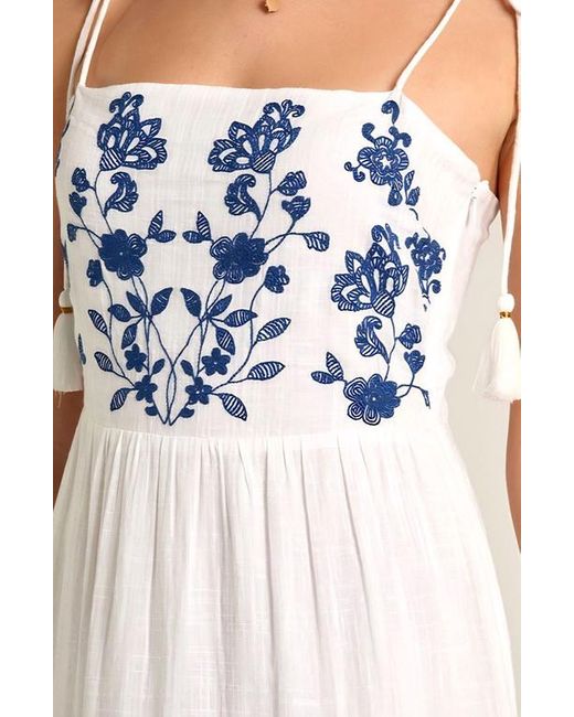 Knit & Lounge White Tiered Maxi Dress With Embroidered Bodice