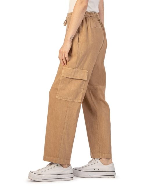 Kut From The Kloth Natural Sienna Linen Cargo Crop Drawstring Pants
