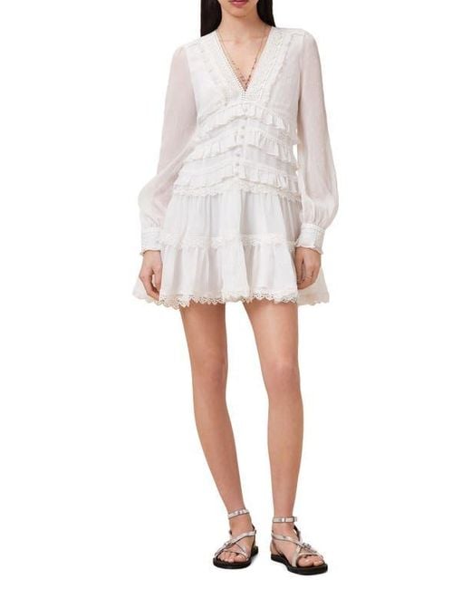 AllSaints White Zora Long Sleeve Tiered Dress