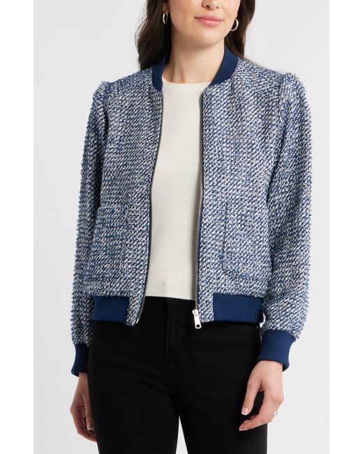 Caslon Blue Tweed Bomber Jacket