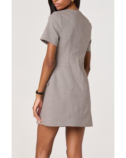 Astr Multicolor Houndstooth Short Sleeve Button-Up Minidress
