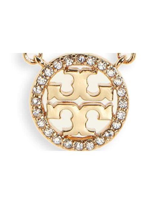 Tory Burch Pavé Logo Pendant Necklace in Rose Gold (Metallic) - Lyst