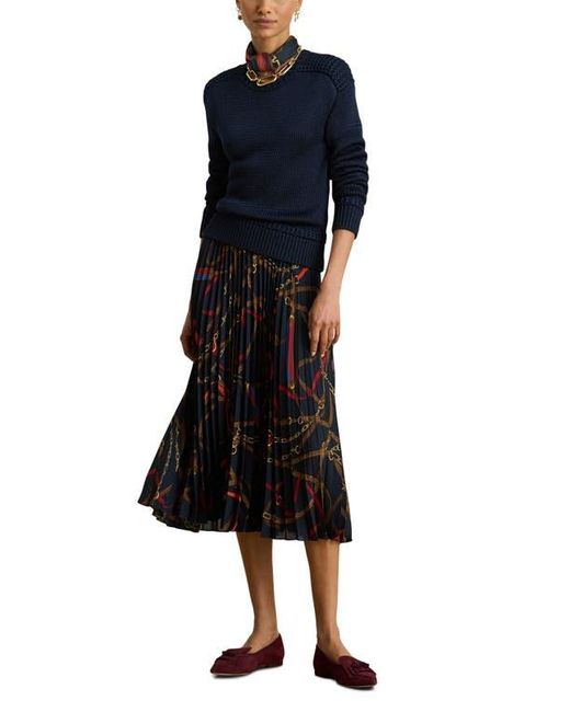 Ralph Lauren Black Belting Print Pleated Georgette Skirt
