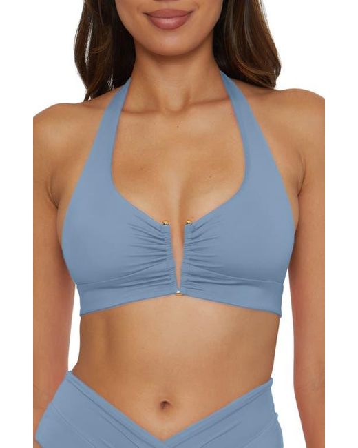 Becca Blue Shirred V-Wire Halter Bikini Top