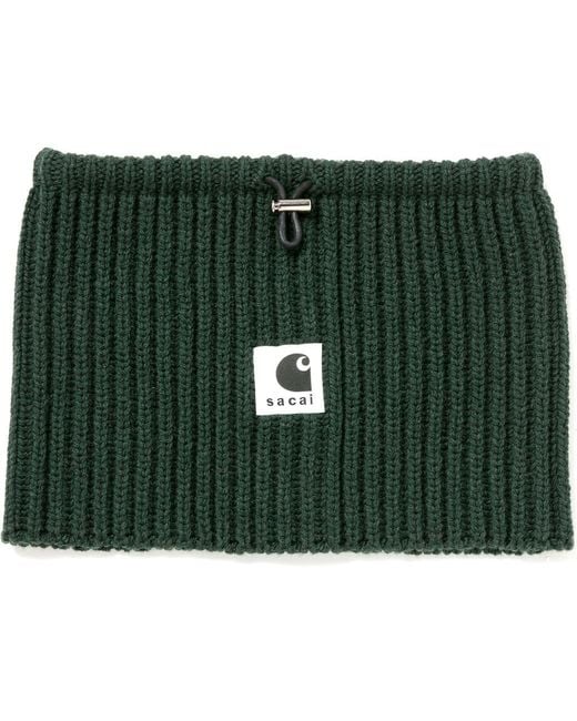 Sacai Green Carhartt Wip Rib Wool & Nylon Neck Warmer