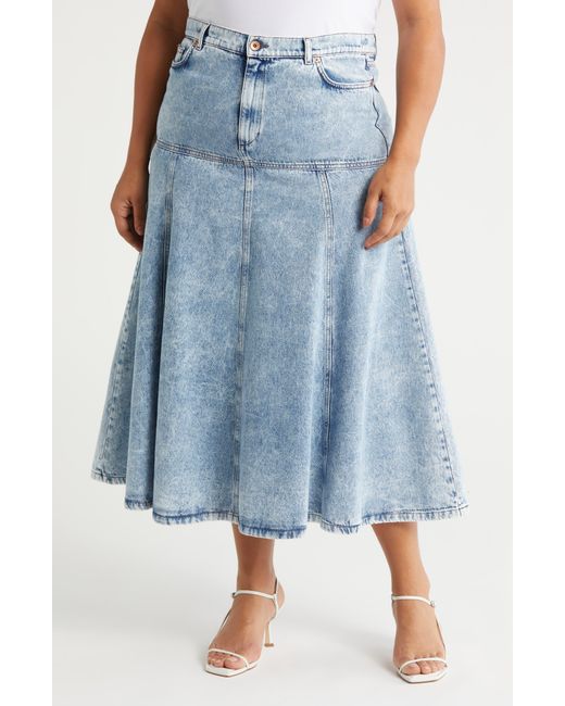 Marina Rinaldi Blue Fascia Pleated A-line Denim Skirt