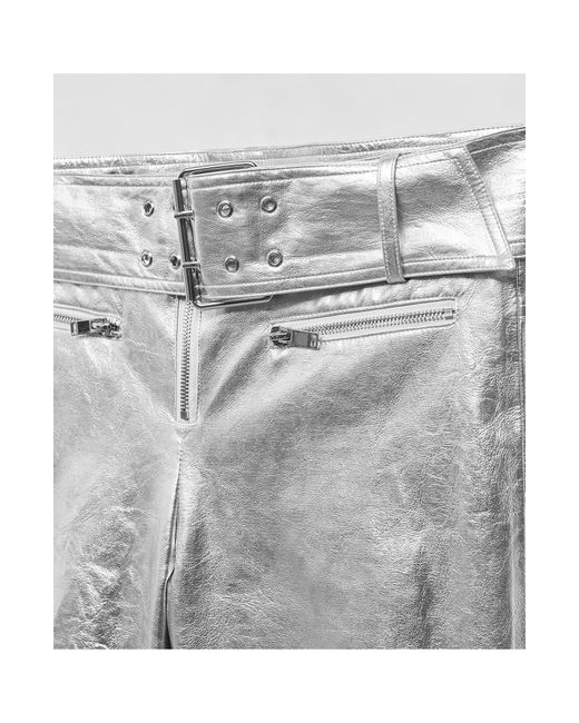 Mango Blue Belted Metallic Faux Leather Pants
