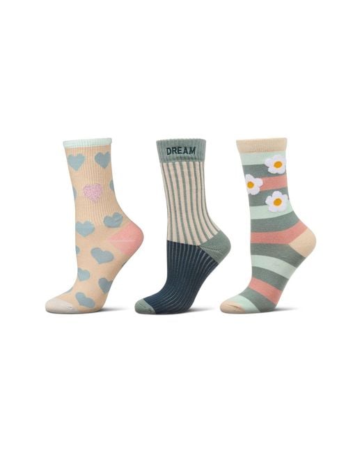 Memoi Blue Assorted 3-Pack Crew Socks