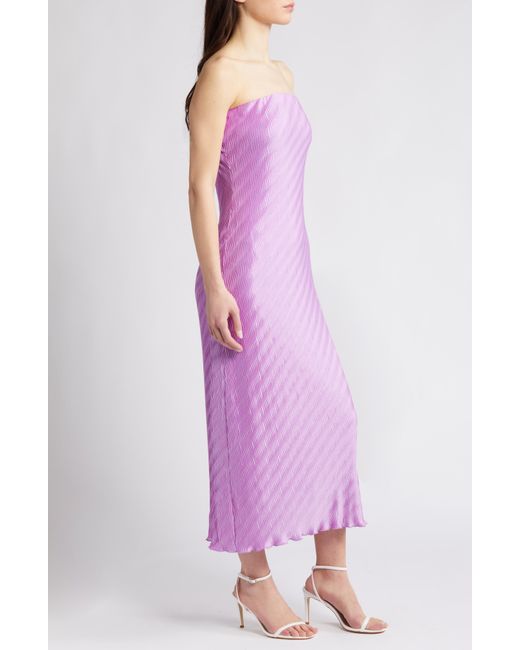 Astr Purple Plissé Strapless Midi Dress