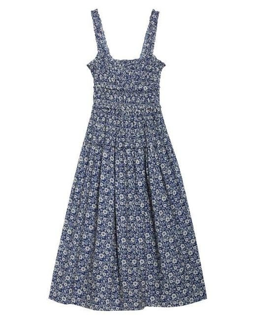 Doen Blue Marianne Floral Print Smocked Maxi Dress