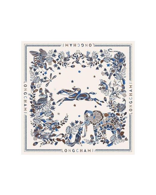 Longchamp White Foret Square Silk Scarf