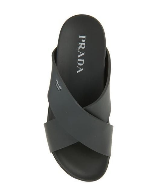 Prada Gray Cross Strap Slide Sandal