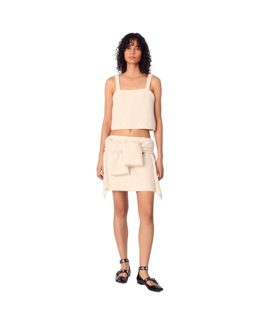 Maje Natural Tweed-Effect Knit Crop Top