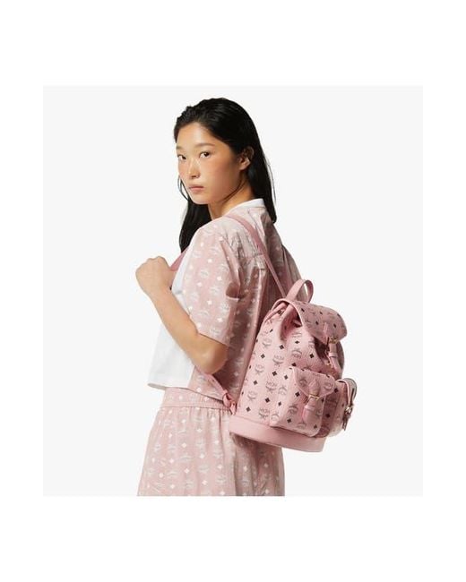 MCM Pink Small Aren Drawstring Backpack