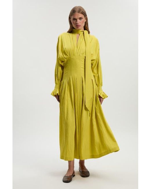 karen millen yellow pleated dress Yellow Dress Karen Millen Mustard Dress Mustard Soft Pleated Lace Detail Woven Kimono Sleeve Maxi Dress