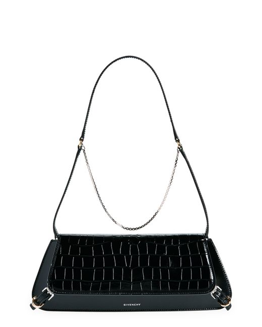 Givenchy Black Voyou Croc Embossed Leather Shoulder Bag