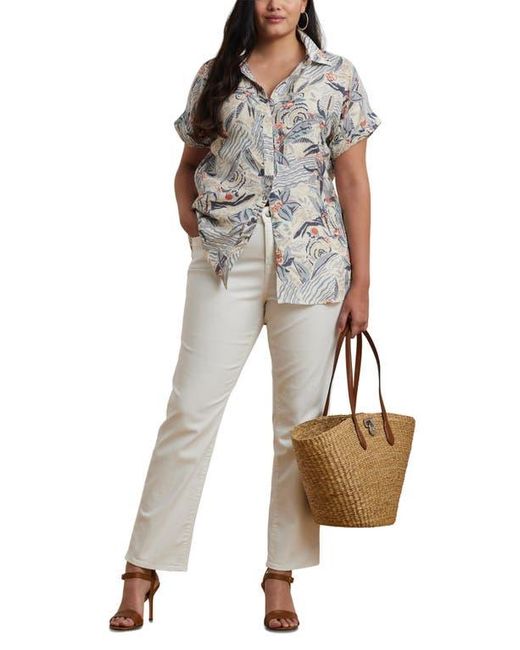 Ralph Lauren Gray Beach Print Relaxed Fit Short Sleeve Linen Button-Up Shirt