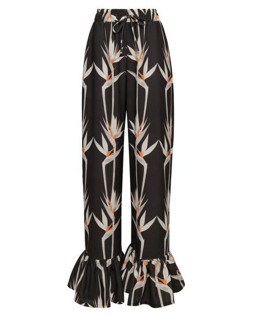 The Lulo Project Black Floral Ruffle Hem Drawstring Pants