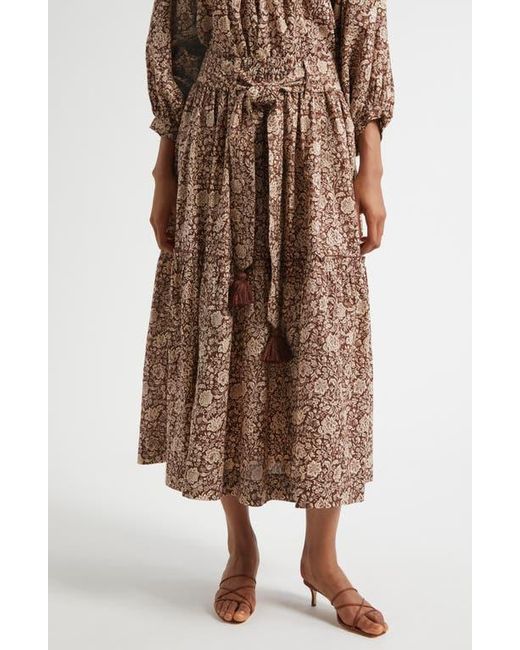 MILLE Brown Franoise Floral Stripe Cotton Skirt