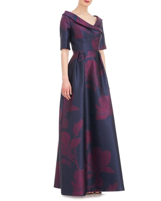 Kay Unger Purple Coco Floral Print Gown