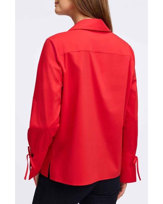 Foxcroft Red Carla Tie Cuff Cotton Blend Popover Top