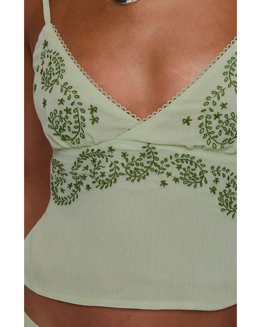 Princess Polly Green Pappilion Embroidered Open Back Chiffon Camisole