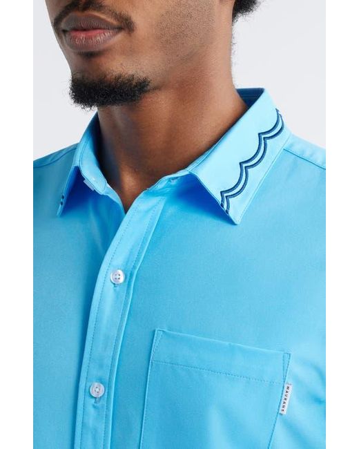 MAVRANS Blue Weekend Wave Embroidered Short Sleeve Performance Button-Up Shirt for men