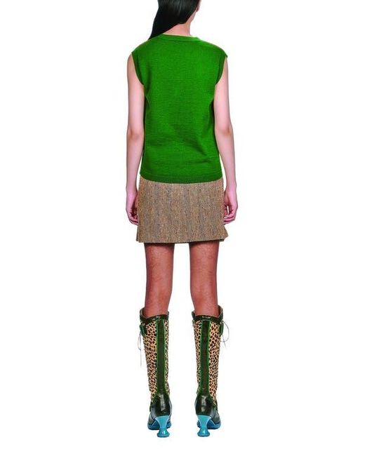 Anna Sui Green Herringbone Pleated Skirt