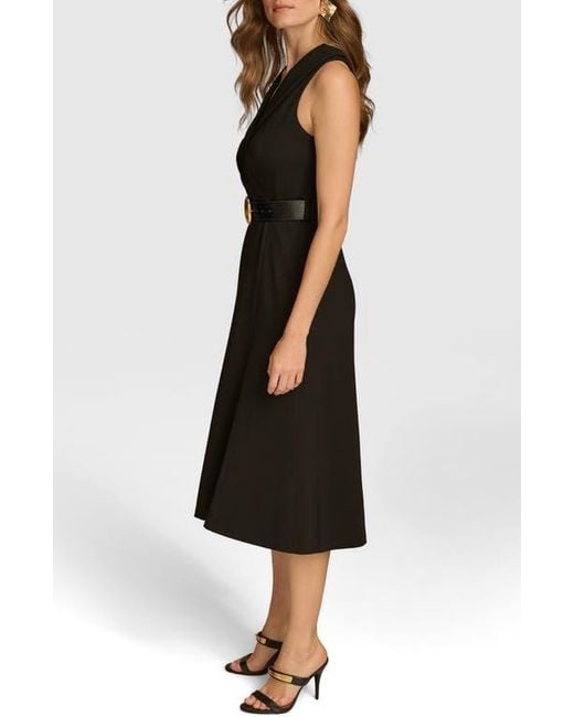 Donna Karan Black Sleeveless Belted A-Line Dress