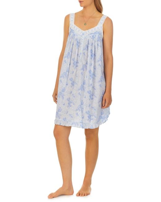 Eileen West Sleeveless Cotton Lawn Short Nightgown in Blue | Lyst