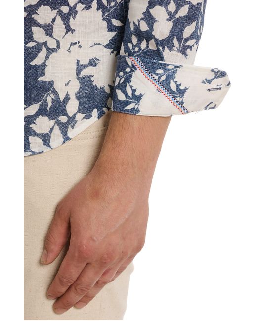 Robert Graham Blue Dominus Tailored Fit Floral Cotton Button-up Shirt for men