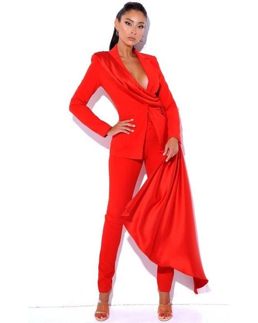 Miss Circle Red Vandra Draping Blazer Jacket