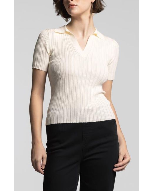 WEEKEND LOS ANGELES White Courtney Johnny Collar Rib Top