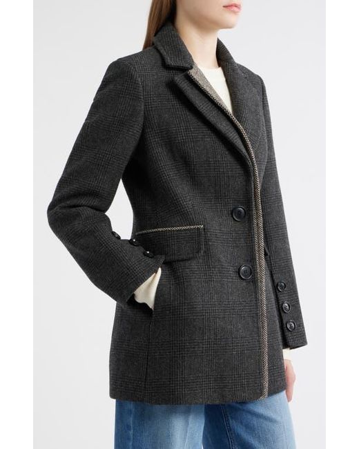 Sam Edelman Black Houndstooth Layered Wool Blend Coat