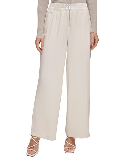 DKNY Stretch Twill Wide Leg Pants in Natural | Lyst