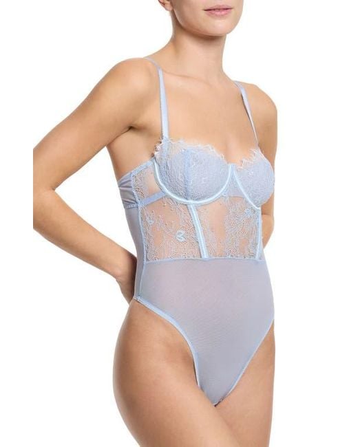Hanky Panky Blue Sheer Seduction Lace Inset Bodysuit